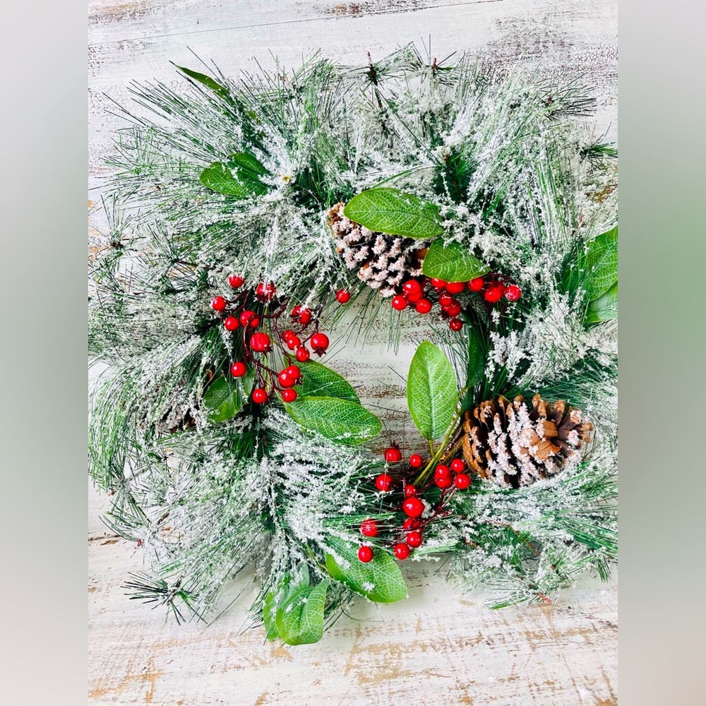 Snowy Long Needle Pine & Berry Wreath